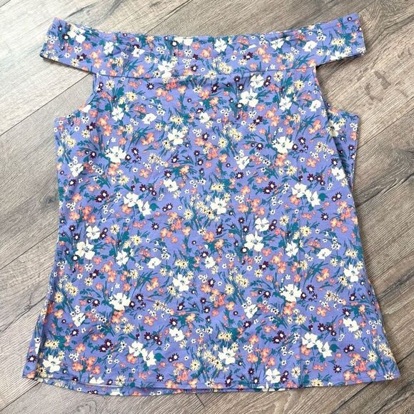 Modcloth Off Shoulder Boat Neck Button Back Wildflower Print Cotton Blouse - NWO - Picture 1 of 8